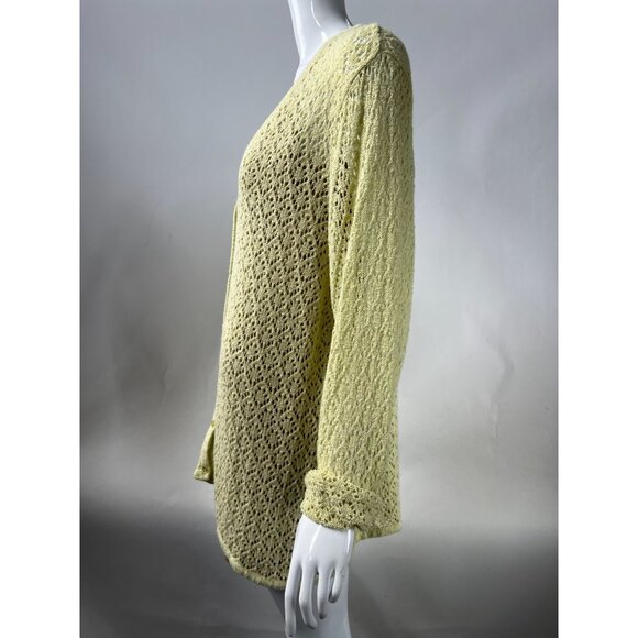 Sag Harbor Womens 2X Vintage Yellow Open Knit Cardigan Sweater Button Front - Picture 6 of 16